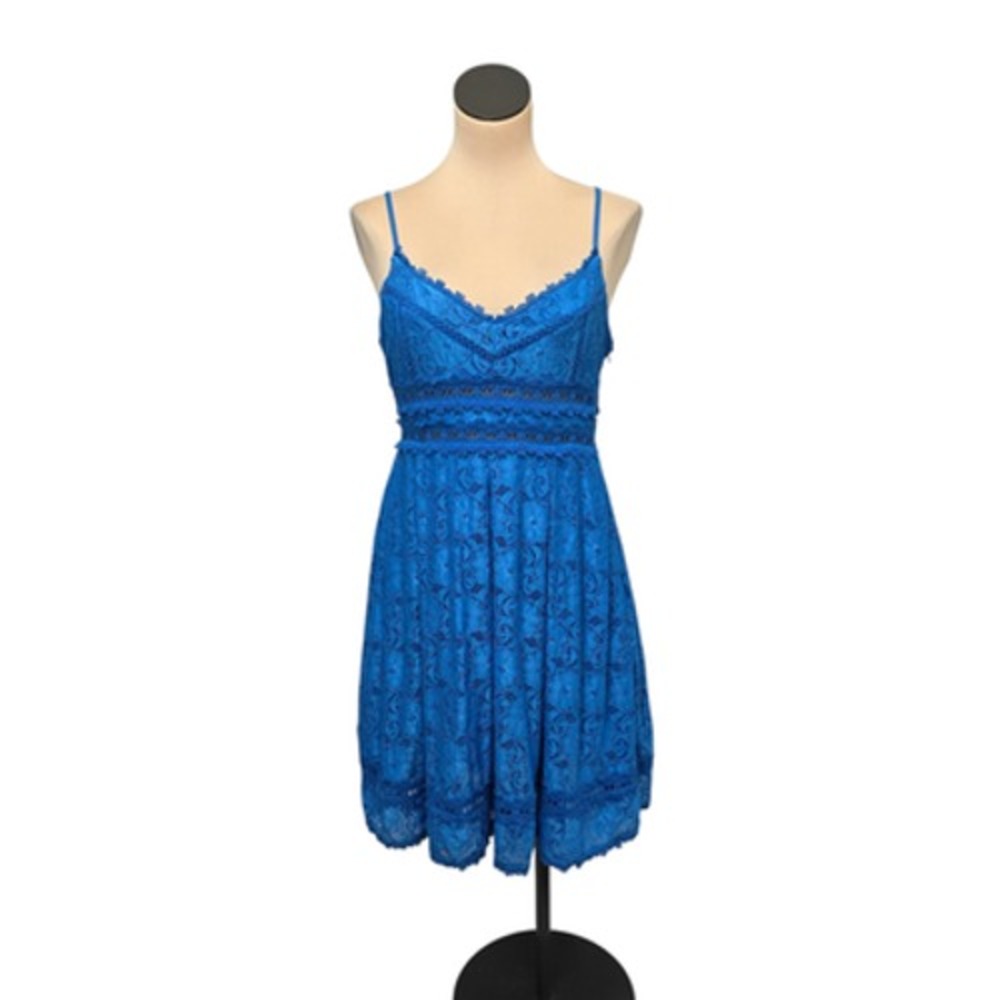 NWT NSR Dress Womens Large Blue Lace Sleeveless Mini Strappy Fit Flare Party NWT